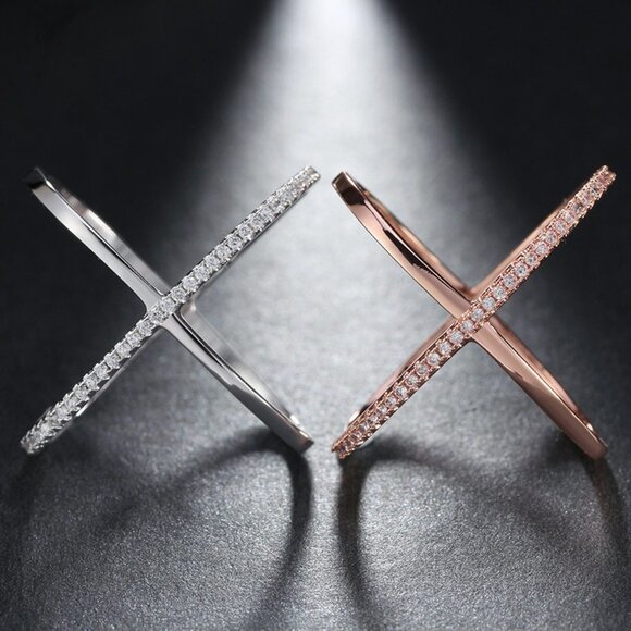Two Lines Cross X Shape Rose Gold Ring for Women, VIP140 - Picture 3 of 3